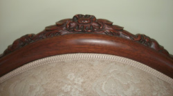 French Provincial loveseat crest carving