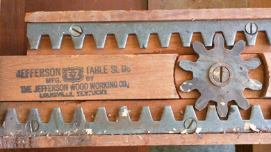 Jefferson Woodworking Company slide mechanism and label