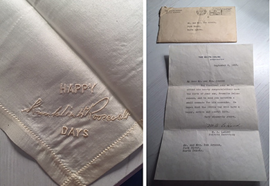 Franklin Roosevelt letter and handkerchief