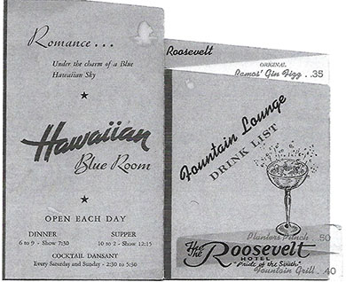 Roosevelt Hotel menus